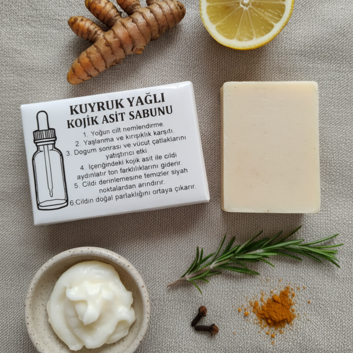 %100 Doğal Kuyruk Yağlı Kojik Asit Sabunu