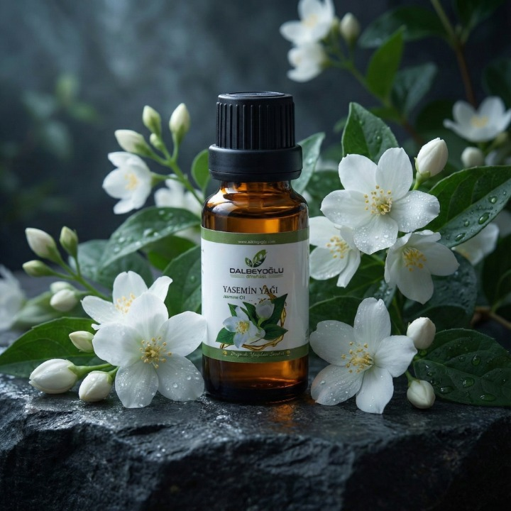 Hassas dozaj sağlayan damlalıklı kapaklı yasemin yağı şişesi
